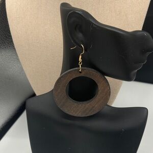 Wooden Circle Hoop Earrings - Brown
